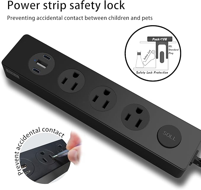 SOLL IPX9 Outdoor Power Strip Weatherproof, Surge Protector Power Strip with 3 Outlet and 3 USB Charging Ports(2 USB C), 6FT Extension Cord for Patio, Garden, Bathroom, Kitchen, Garage, Office