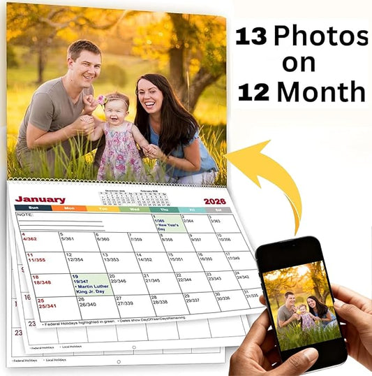 Custom Photo Wall Calendar 2026 - Personalized Family & Office Photo, Print Your 13 Memories Custom - Perfect for Parties, Birthdays & Christmas Gifts (Wall Calendar 11"×17", 3 x Calendars)