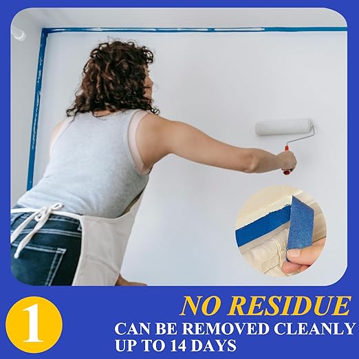 Professional Painters Tapes 2 Inch Wide (1.88 in x 60.1 Yds x 6 Rolls =360.6 Yds), Blue Masking Tape, Paint Paper Tape, Protects Surfaces, No Residue, Painter's Tape for Wall Painting, Canvas Edging