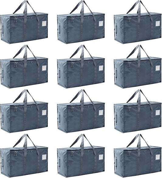 Moving Bags Heavy Duty Extra Large, Moving Boxes, Moving Supplies Essentials,Storage Bins with Lids, Plastic Packing Totes, Storage Bags for Clothes with Handles & Zippers(Grey, 12 Pack)