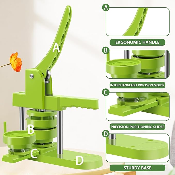 Button Maker Machine Multiple Sizes 1+1.25+2.25in, Button Pin Maker Kit for DIY Gifts, Badge Press Machine with Free 300PCS 25+32+58mm Badge Making Iron Supplies & 3Circle Cutter