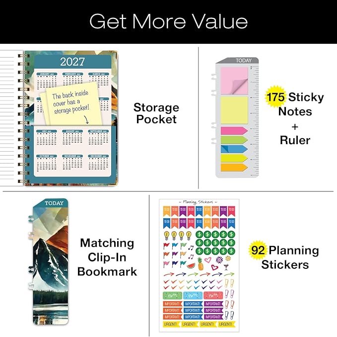 HARDCOVER 2026 Planner, 5.5"x8": 14 Months (November 2025 - December 2026), Daily Weekly Monthly Planner, Yearly Agenda, Bookmark, Pocket Folder and Sticky Note Set (Lake View)
