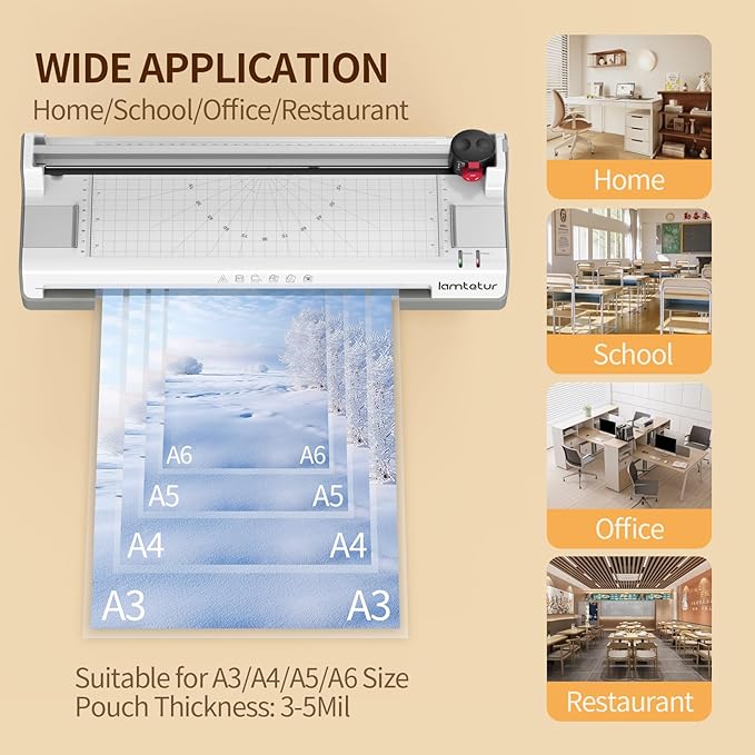 Laminator Machine 11X17 with 70Letter Size Laminating Sheets for A3/A4,13Inch Wide Thermal Hot&Cold 2Roller Lamination Laminated 3-5mil for Office Home School Teacher,with Paper Cutter,Corner Rounder
