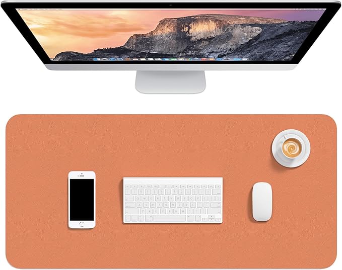 Hsurbtra Desk Pad, 30" x 14" PU Leather Desk Mat, XL Extended Mouse Pad, Waterproof Desktop Blotter Protector, Non-Slip Ultra Thin Large Laptop Keyboard Writing Mat for Office Home, Orange Pink