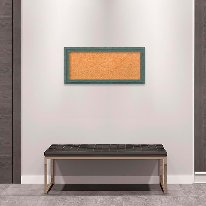 Amanti Art Natural Cork Board for Wall, 15x33 Vision Board with Blue Wood Frame, Medium Corkboard Office Decor for Home Organization, Rustic Farmhouse Corkboard Pinboard to display items for home