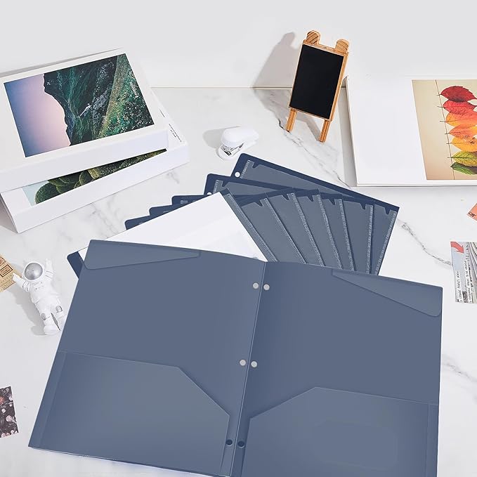 Henoyso 60 Pcs 2 Pocket Plastic Folders with Clear Front Pocket 3 Hole Punched File Folder Letter Size Take Home Documents Holder for Paper Holder Office Business Back to School Supply (Navy Blue)