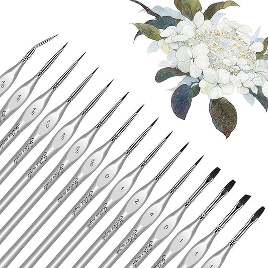 Golden Maple Detail Paint Brush Set, 15 PC Miniature Painting Brushes Kit Small Fine Paint Brush Set for Acrylic, Enamel, Watercolor, Oil, Model Painting
