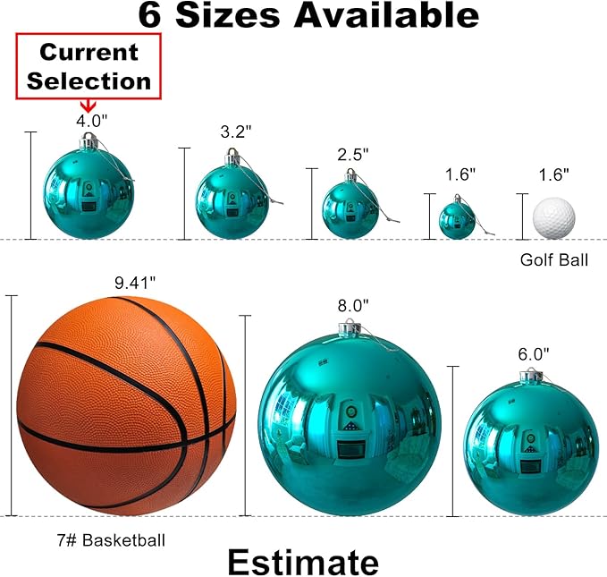 Teal Set of XL (4.0") 4PCS Christmas Balls - Christmas Tree Decoration Ornaments Shatterproof Hanging Balls for New Year Easter Valentine Holiday Decorations