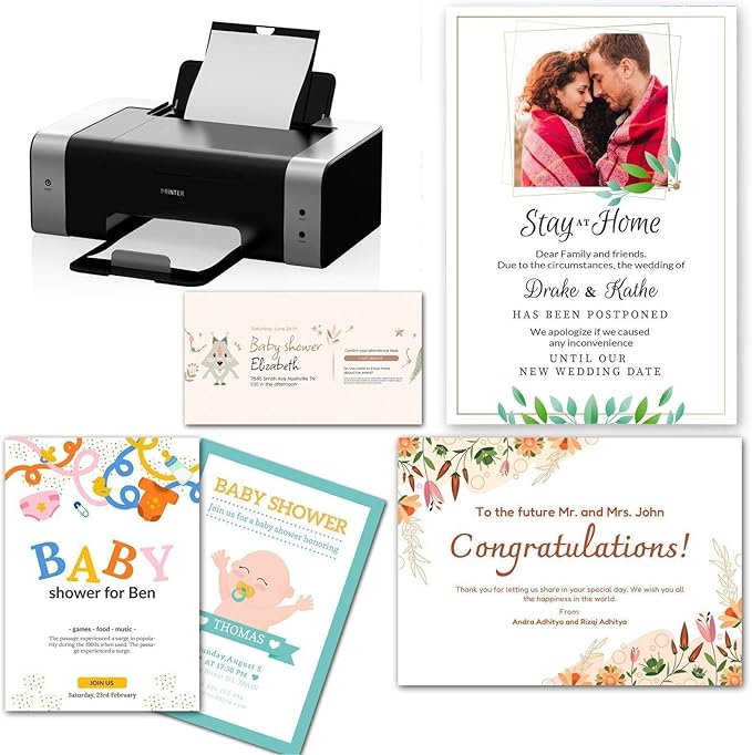 5x7 Blank White Cardstock Paper (Set of 50) Thick Paper - 80lb Flat Cards Stock Printer Paper for Make Your Own DIY Invitations, Note, Greeting, Table Cards - Writing, Stamping,Painting, Drawing