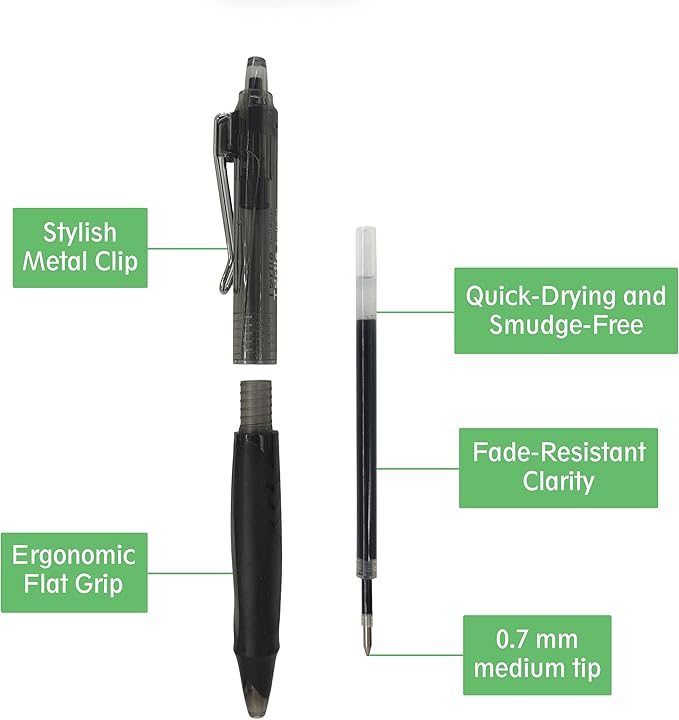 Turtle Swift Gel Pens – Retractable Gel Pens with Black Ink, 0.7mm Medium Point Ballpoint Pens for Writing, Journaling, Note-Taking – Quick-Drying, Smudge-Free – School & Office Supplies - 12-Pack