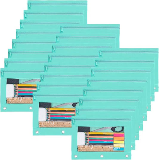 YoeeJob Pencil Pouch for 3 Ring Binder, Zipper Binder Pencil Pouches Bulk, Pencil Case with Clear Window for College, Office, Pale Lake Orchid, 24 Packs