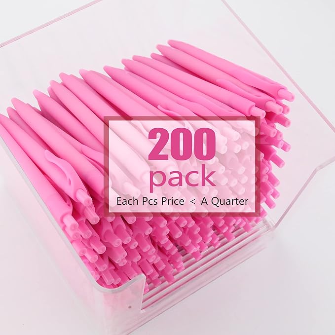 Deegtran 200 Pack No Bleed Pink Barrel Click Pens, Wholesale Retractable Ballpoint Pens, Medium Point, Smooth Ink, 1.0MM Black Ink