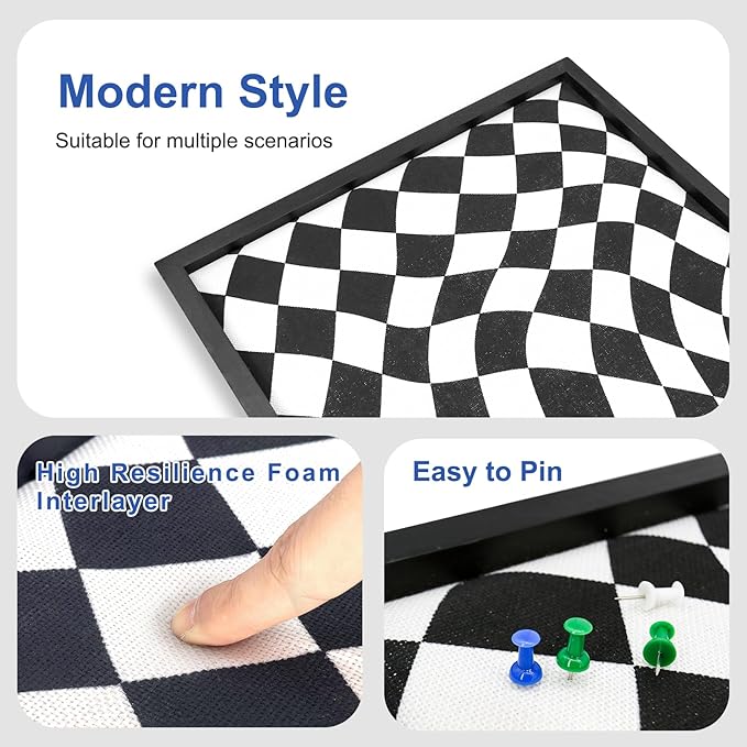 Cork Bulletin Board with Decorative Black and White Linen – 20x20 Inch Square Pin Board for Walls, Girls Vision Board for Organizing Notes, Photos & Reminders, Perfect for Office & Home