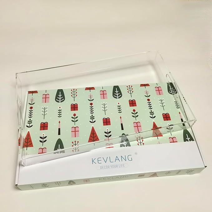 Clear Sturdy Acrylic Serving Tray with Handles-12x20Inch-Serving Coffee,Appetizer,Breakfast,Butler-Kitchen Countertop Makeup Drawer Organizer-Vanity Table Ottoman Tray-Decorative Tray