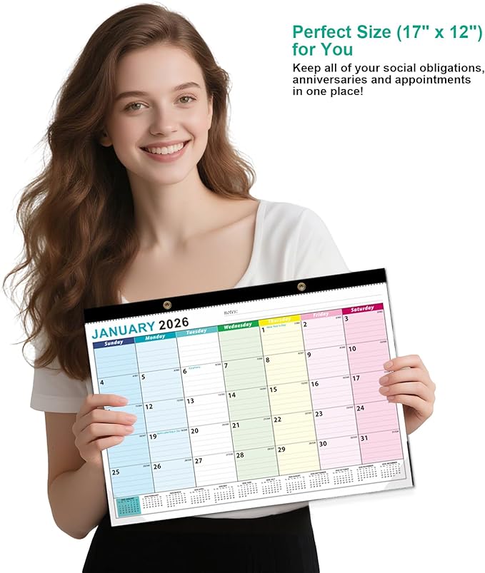 Desk Calendar2026-2027, With 3 sticker, 18 Month Calendar Running to June 2027-17" x 12" Desktop/Wall Monthly Calendar for Homeschool or Office
