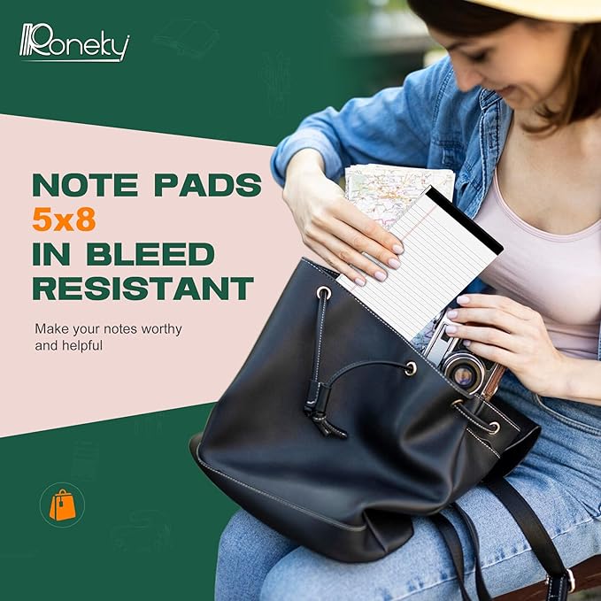 12 Pack Note Pads 5x8, Small Legal Pads 5x8 White Writing Paper for Work, Mini Notepads College Ruled Paper with Sturdy Back 25 Lines, Perforated Legal Note Pad 5" x 8", 30 Sheets Per