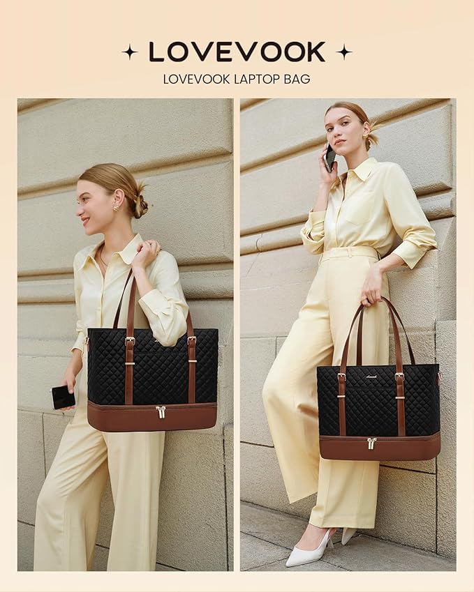 LOVEVOOK Lunch Tote Bag for Women, 15.6 Inch Laptop Work Bag With Lunch Compartment & Large Cup Holder, Lightweight Work Briefcase for Travel, Bussiness, Teacher