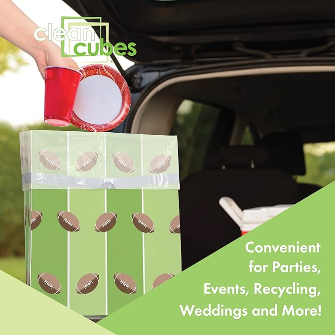 | 13 Gallon Disposable Trash Cans (3-Pack) with Fitted Trash Bags - Reusable Garbage and Recycling Bins for Parties, Events, and More (Tailgating - 17" Height x 13.5" Width x 10" Depth)