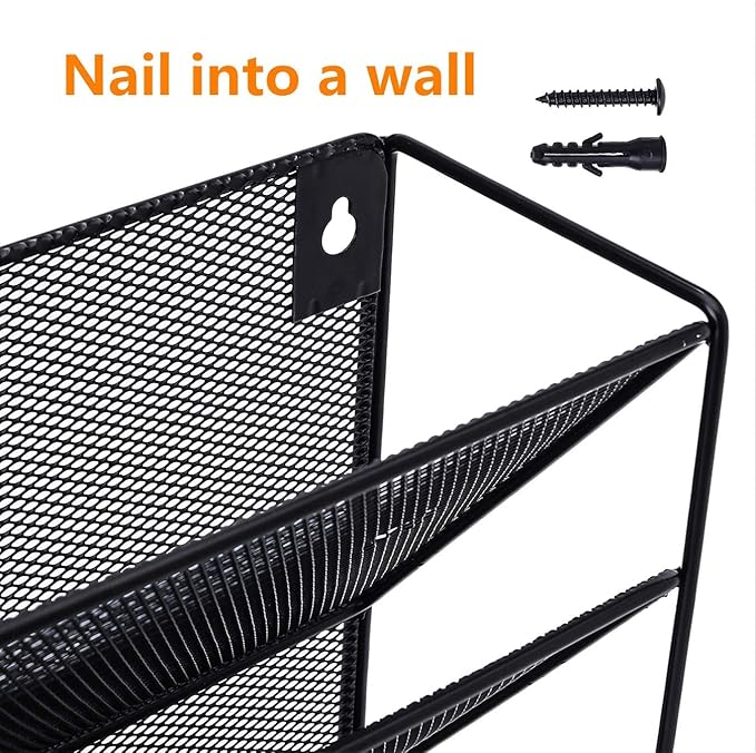 7-Compartment Wall Mounted Hanging File Organizer Cubicle Wall File Holder Vertical Document Organizer for Office Home, Black