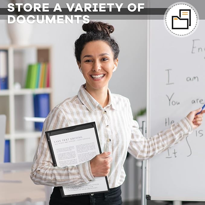 Henoyso 36 Pcs 2 Pocket Plastic Folders with Clear Front Pocket 3 Hole Punched File Folder Letter Size Take Home Documents Holder for Paper Holder Office Business Back to School Supply (Black)