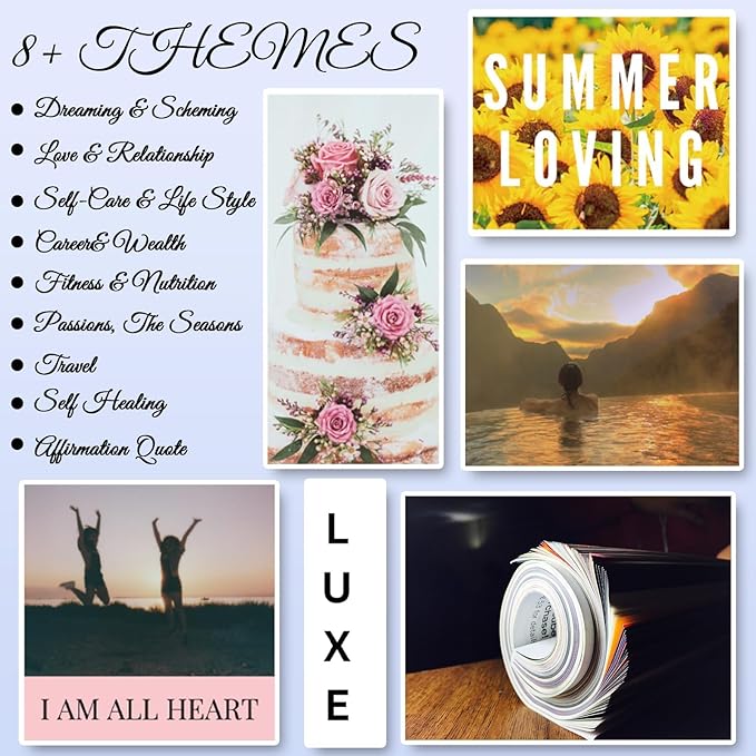 EggSun Vision Board Supplies with 1200+ Images & Quotes Collage Magazine Book, Wall Clip Art Scrapbook Journal Kit for Vision Board Making Beginners Women Men Teen Girls Coquette Room Decors(No Tear)