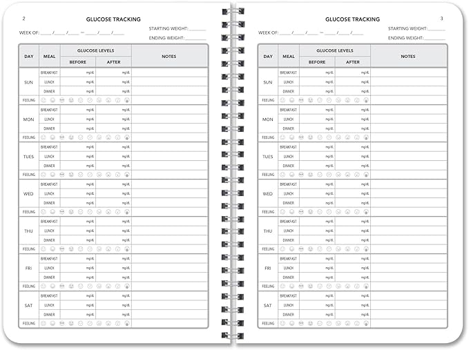 BookFactory Glucose Log Book Glucose Monitoring Logbook Personal Medical Tracking Notebook - 104 Pages, 6'' x 9'', Wire-O (Made in USA)