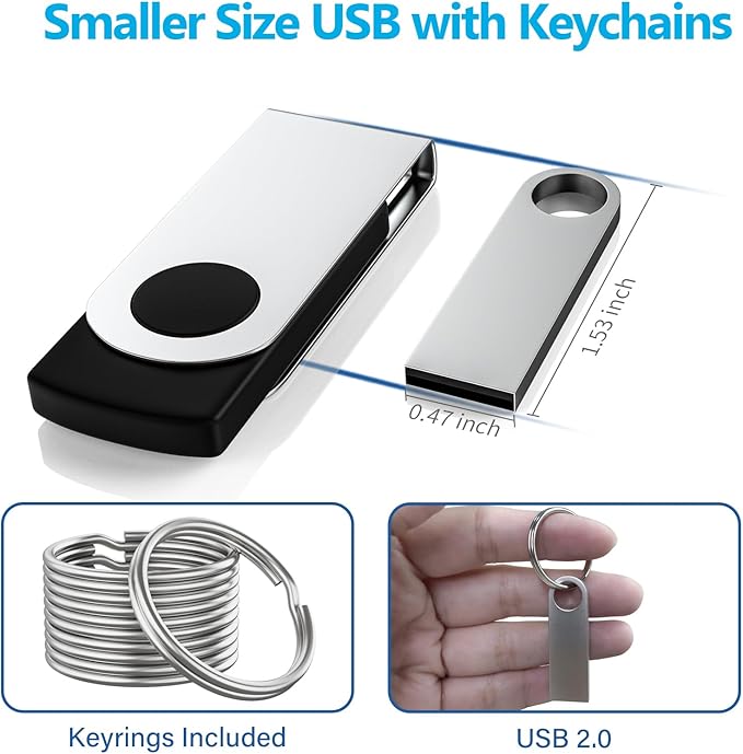 ABLAZE 2GB Flash Drive 20 Pack, Metal USB 2.0 Thumb Drives with Keychains USB Sticks Pendrives (Sliver)