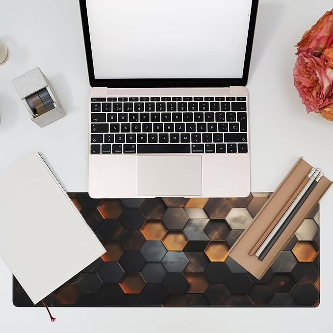 Desk Mat,Golden Honeycomb Technology Desk Pad,Honeycomb Technology Large Gaming Mouse Pad for Desk,Extended Big Computer Keyboard Mouse Pad with Non-Slip Base and Stitched Edge,31.5"x11.8"
