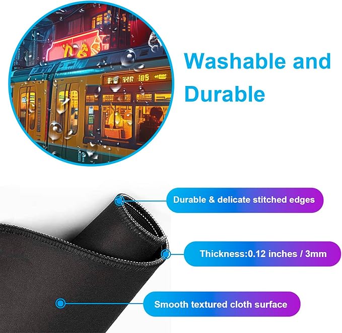 Japanese Anime Retro City Night Scene Mouse Pad, Non Slip Base and Stitched Edge Design, Suitable for Office and Home Desktops, Size 35.4 x 15.7 Inches
