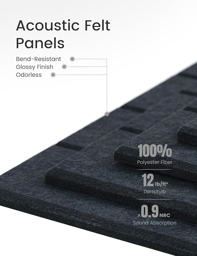 Felt Bulletin Board Tiles Large 48" x 36" Cork Board Alternative-12 Pack with 70 Adhesive Tabs, Thick Slat Wall Panels for Office Decor, Push Pin Board Wall Organizer -Deep Charcoal Blue