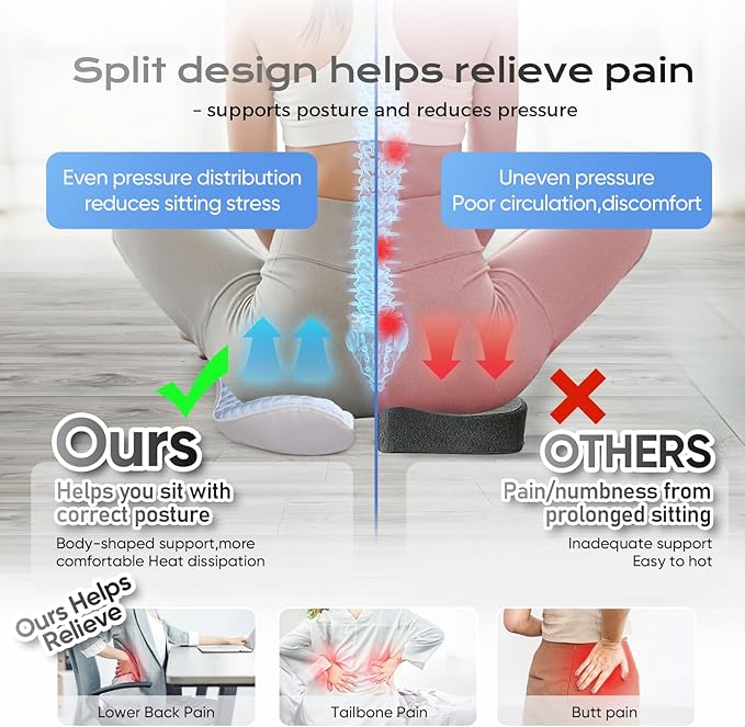 Seat Cushion for Tailbone Pain Relief X-Large ,Ergonomic Office Chair Cushions for Butt Hip Lower Back & Sciatica Pain Relief Pillow,Pressure Relief Seat Cushion for Long Sitting, Car & Plane（Blue)