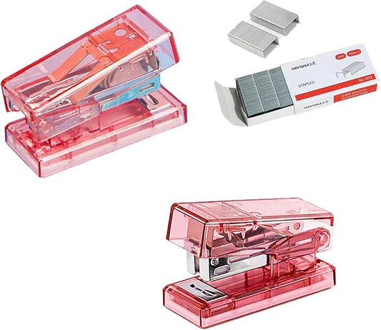 Mini Stapler, Portable Stapler, with 1000 Standard Staples, Suitable for Home Office, for Work and Study Use (Pink)