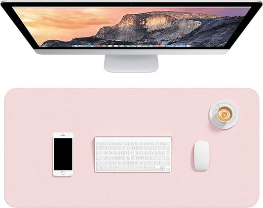 Hsurbtra Desk Pad, 30" x 14" PU Leather Desk Mat, XL Extended Mouse Pad, Waterproof Desktop Blotter Protector, Non-Slip Ultra Thin Large Laptop Keyboard Writing Mat for Office Home, Pink