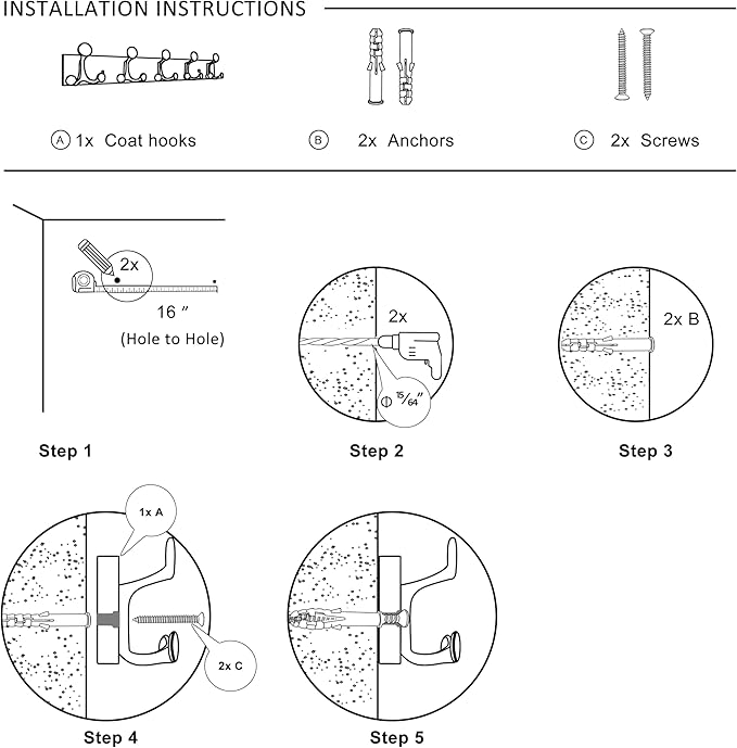 SKOLOO 24-Inch Cherry Wood Coat Rack Wall Mount with 5 Triple Hooks - Ideal for Family Entrances, Classrooms, and Pet Supplies Storage - Perfect Coat Hooks for Wall