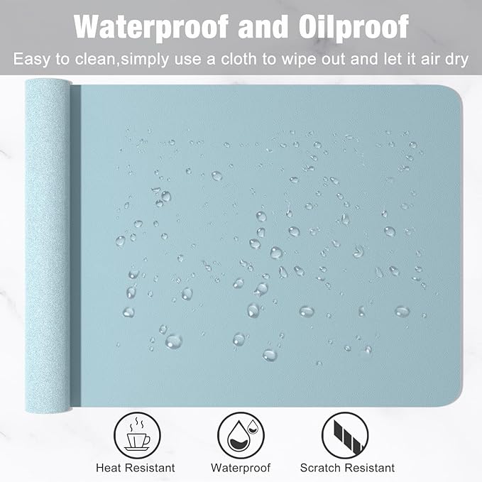 Hsurbtra Desk Pad, 48" x 17" PU Leather Desk Mat, XXXL Extended Mouse Pad, Waterproof Desktop Blotter Protector, Non-Slip Ultra Thin Large Laptop Keyboard Writing Mat for Office Home, Lake Blue