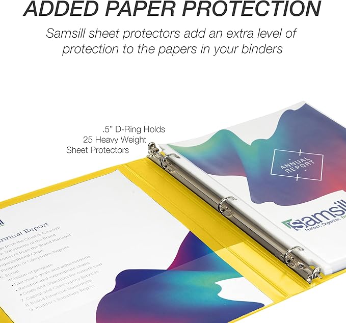 Samsill Durable 0.5 inch 3 Ring Binder, Made in USA, D Ring Binder,FSC 100% Recycled Chipboard, Yellow, 12 Pack
