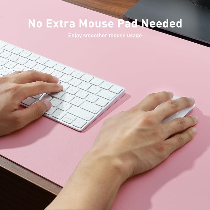 Aothia Faux Leather Desk Mat – Large Mouse Pad, Non-Slip PU Leather Blotter, Waterproof Writing Surface for Office and Home (Fairy Pink, 47.2" x 23.6")