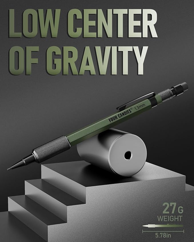 Four Candies 1.3mm Mechanical Pencil Set with 72 Lead Refills, 3PCS Metal Weatherproof Body Heavy Duty Carpenter Pencil, 3 Eraser, 16 Eraser Refills, for Outdoor Woodworking Drafting Marking with Case