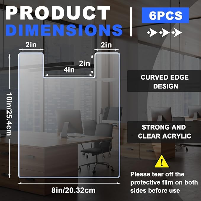 8'' x 10'' Clear Acrylic Literature Shield for 8. 5'' x 11'' Brochure Magazine Holders Clear Brochure Holders Shield to Keep Papers from Falling Forward for Marketing Store Shopping Office(6 Pcs)