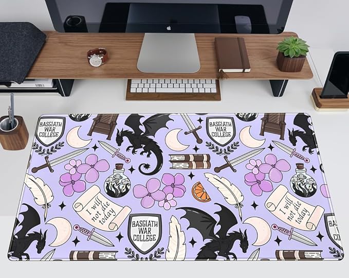 Cute Desk Pad Kawaii Black Loong Mouse Pad Purple Magic Desk Keyboard Pad, Large Gaming Mouse Pad for Desk Decor Computer Desk Home Office Decor for Girl with Stitched Eges Protector Mat 31.5x15.7 in