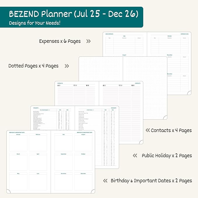 BEZEND 2026 Planner Weekly and Monthly (8.5" x 11"), Large 2-Column Calendar Book (Jul 25-Dec 26), Dual Schedule for Daily Appointment, Inner Pocket & Tabs, PU Leather Hardcover - Fruit Green