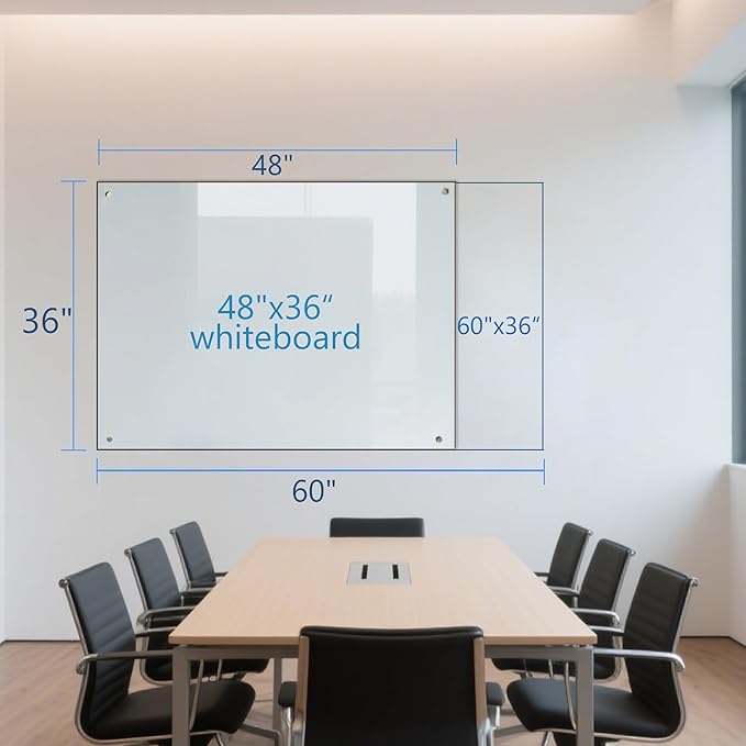 KIZZBY Glass Dry Erase Board - Magnetic Whiteboard, 60"X36" Frameless White Board Clear Glass Boards with Super Strong Magnets, Wall Mounted for Office, Classroom and Home