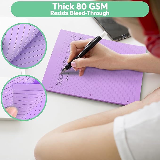 Colored Notebook Paper – 8.5 x 11, 150 Sheets – Thick 80 gsm College Ruled Colorful Loose Leaf Filler Paper – 3-Hole Punched Binder Papers for School, Office, and Journaling (Pastel)