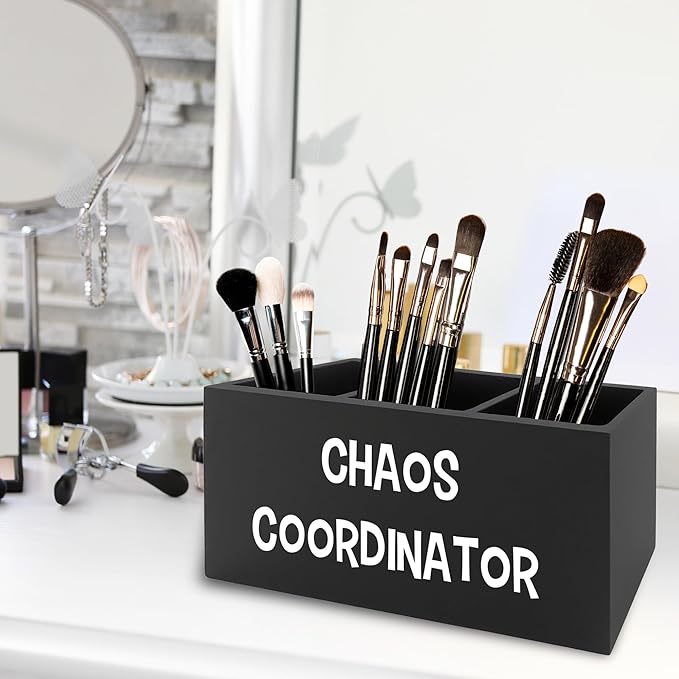 Chaos Coordinator Black Pen Pencil Holder Organizer for Desk, Thank You Gifts for Women Men Coworkers Boss Leader Manager, Appreciation Gifts Wooden Box Sign for Office Tabletop Decorations