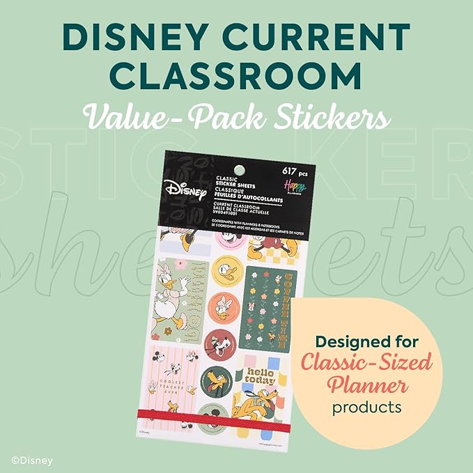 Happy Planner Disney Sticker Set for Planners, Calendars, and Journals, Easy-Peel Stickers, Scrapbook Accessories, Current Classroom, 30 Sheets, 617 Stickers Total