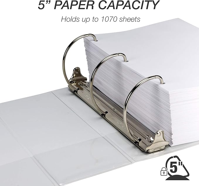 Samsill Durable 5 inch 3 Ring Binder, Made in USA, Locking D Ring FSC 100% Recycled Chipboard, White, 2 Pack