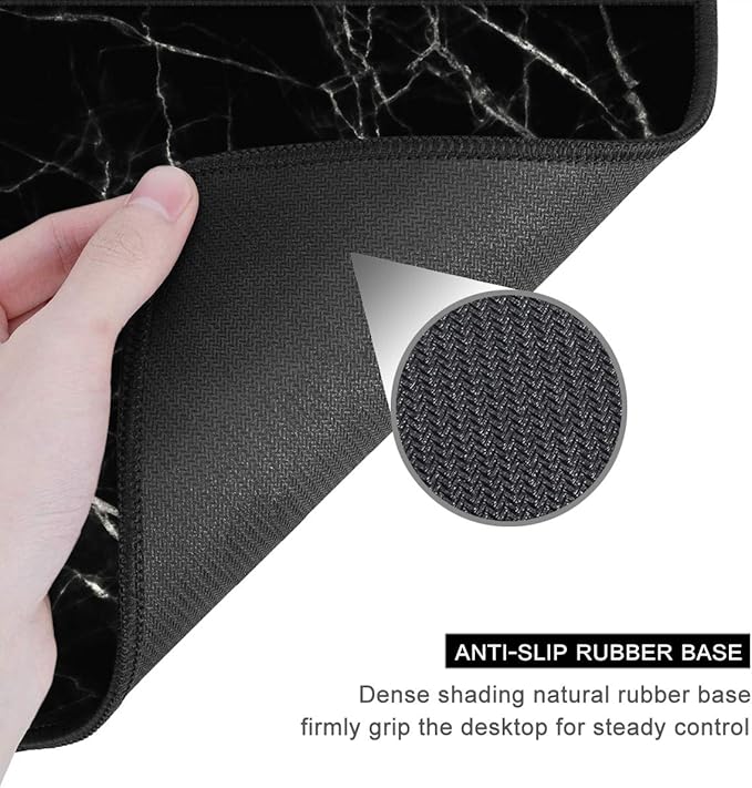 Auhoahsil Mouse Pad, 12 x 10 in Nature Marble Theme Computer Mouse Pad for Desk, Premium-Textured Non-Slip Rubber Stitched Edges Waterproof Square Mouse Mat for Gaming Work Wireless Mice, Black