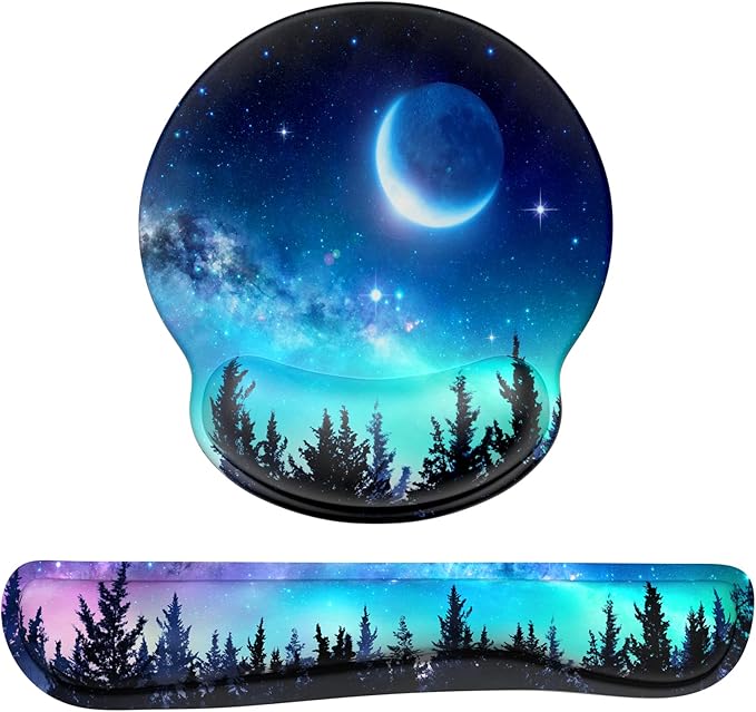 Dapesuom Keyboard Wrist Rest and Mouse Pad with Wrist Support, Cute Memory Foam Cushion for Keyboard and Mouse Set, Ergonomic Desktop Pad Rests with Non Slip Base for Easy Typing & Pain Relief, Moon