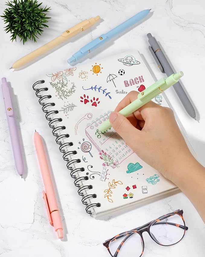 FIOVER Colored Pens, 6 Pack Colorful Gel Pens, Quick-Dry 0.7mm Medium Point for Journaling, Note Taking, Doodling, Aesthetic Office School Supplies, Gifts for Women Men(Multiple Colors)