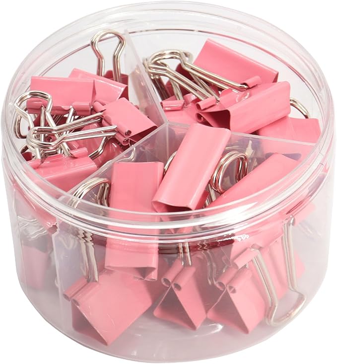 Pink Binder Clips Paper Clamps, Assorted Sizes Set (Small, Medium, Large) for Office School and Home Supplies